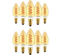 paul russells Spiral Filament LED Candle Small Edison Screw E14 2.5W Vintage Light - Replace 15W Extra Warm White 1800K SES C35 Amber Retro Style Decorative Non-Dimmable Bulbs No Flicker - Pack of 10