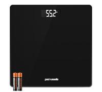 Paul Russells Digital Bathroom Scales for Body Weight, Glass Weighing Scale, High Precision Sensors Accurate Weight Machine, Batteries Included, 150kg/24st/330lb, Black