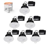 paul russells Dimmable LED Downlights Recessed Ceiling Lights Fire Rated GU10 Spotlights 65-70mm Indoor Down Lights, IP20, 4.5W = 50W Equivalent, Daylight Bulb 6500K, White Bezel, 6 Packs