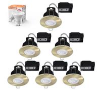 paul russells Dimmable LED Downlights Recessed Ceiling Lights, Fire Rated GU10 Spotlights Can, 65-70mm, IP65, 4.5W = 50W Equivalent, Antique Brass Bezel, Include 6500K Daylight White Bulb, 6 Packs