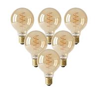 paul russells Dimmable Spiral LED Filament G80 Globe Bulb, Edison Screw E27 4W (25W Equivalent) - 250LM, 1800K Extra Warm White Vintage Amber Light, Decorative Large Globe Cage Lamp - Pack of 6
