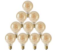 paul russells Dimmable Spiral LED Filament G80 Globe Bulb, Edison Screw E27 4W (25W Equivalent) - 250LM, 1800K Extra Warm White Vintage Amber Light, Decorative Large Globe Cage Lamp - Pack of 10