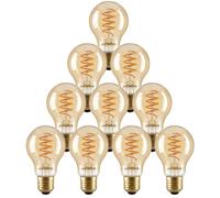 paul russells Dimmable Spiral LED Filament GLS Bulb, E27 4W (25W Equivalent) - 250LM, 1800K Vintage Extra Warm White Amber Light, 330° Beam Angle, Decorative Edison Screw A60 Lamp - Pack of 10