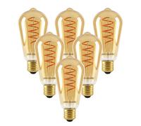 paul russells Dimmable Spiral LED Filament ST64 Edison Screw Bulb, E27 4W (25W Equivalent) - 250LM, 1800K Vintage Extra Warm Amber Light, 330° Beam Angle, Retro Cage Decorative Lamp - Pack of 6
