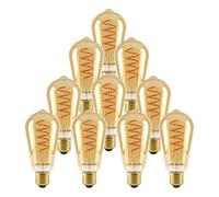 paul russells Dimmable Spiral LED Filament ST64 Edison Screw Bulb, E27 4W (25W Equivalent) - 250LM, 1800K Vintage Extra Warm Amber Light, 330° Beam Angle, Retro Cage Decorative Lamp - Pack of 10