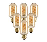 paul russells Dimmable Spiral LED Filament T45 Bulb, E27 Edison Screw 4W (25W Equivalent) - 250LM, 1800K Vintage Amber Light, Smooth Dimming, 330° Beam Angle, Decorative Cage Lightbulb - Pack of 6