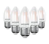 paul russells Edison Screw LED Filament Pearl Frosted Candle E27 Light, 25w Equivalent Replacement 2.5W 250LM 2700K Warm White C35 Bulbs, Ceiling Fittings Chandelier Energy Saving Lamps, Pack of 5