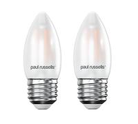 paul russells Edison Screw LED Filament Pearl Frosted Candle E27 Light, 25w Equivalent Replacement 2.5W 250LM 2700K Warm White C35 Bulbs, Ceiling Fittings Chandelier Energy Saving Lamps, Pack of 2