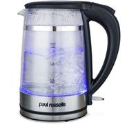 Paul Russells Electric Glass Kettle, Burn Proof Double Layer Glass, 3000W 1.5L, Blue Led, Fast Boil, Instant Hot Water Dispenser