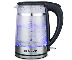 paul russells Electric Kettle, Quiet fast Boil, Double Layer Glass,3000W 1.5L with Blue LED, Boil-Dry Protection, Stainless Steel plate, Fast Boil Hot water dispenser, Instant Kettle, Black