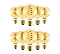 paul russells LED Spiral Filament Edison Screw Light E27 Globe G80, Vintage Industrial Bulbs - Pack of 10 - 25W Equivalent Replacement 4W 250LM Lumens 1800K ES Non-Dimmable Lamps - Retro Amber Glass
