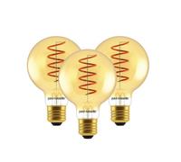 paul russells LED Spiral Filament Edison Screw Light E27 Globe G80, Vintage Industrial Bulbs - Pack of 3 - 25W Equivalent Replacement 4W 250LM Lumens 1800K ES Non-Dimmable Lamps - Retro Amber Glass