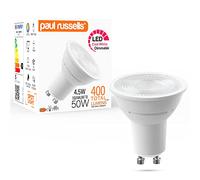 paul russells LED GU10 - Dimmable Fittings Frosted Spot Lightbulbs, 4.5W 345 Lumens LED Bulbs, 50w Equivalent, 4000K Cool White/Natural White, Dimmer Energy Saving 38° Ceiling Spotlights, Pack of 1