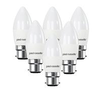 paul russells LED Candle - Dimmable Bayonet Fitting Light, 5.5W 470 LM B22 C37 LED Bulbs, 40w Equivalent, 6500K Daylight, Dimmer BC Energy Saving Ceiling Lightsbulbs, Pack of 6
