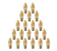 paul russells LED Candle Filament Light - 2.5W 20W Equivalent Replacement, 200LM Lumens, 2200K Extra Warm White, BC B22 Bayonet Cap C35 Bulbs - Energy Saving Non-Dimmable Lamps - Pack of 20