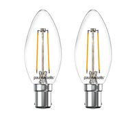 paul russells LED Candle Filament Light - 2.5W 25W Equivalent Replacement, 250LM Lumens, 2700K Warm White, SBC B15 Small Bayonet Cap C35 Bulbs - Bright Energy Saving Non-Dimmable Lamps - Pack of 2