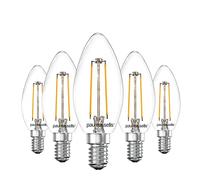 paul russells LED Candle Filament Light - 2.5W 25W Equivalent Replacement, 250LM Lumens, 2700K Warm White, SES E14 Small Edison Screw C35 Bulbs - Bright Energy Saving Non-Dimmable Lamps - 5 Pack