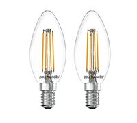 paul russells LED Candle Filament Light - 4.5W 40W Equivalent Replacement, 470LM Lumens, 2700K Warm White, SES E14 Small Edison Screw C35 Bulbs - Bright Energy Saving Non-Dimmable Lamps - Pack of 2