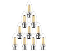 paul russells LED Candle Filament Light - 4.5W 40W Equivalent Replacement, 470LM Lumens, 2700K Warm White, BC B22 Bayonet Cap C35 Bulbs - Bright Energy Saving Non-Dimmable Lamps - Pack of 10