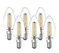 paul russells LED Candle Filament Light - 4.5W 40W Equivalent Replacement, 470LM Lumens, 2700K Warm White, SES E14 Small Edison Screw C35 Bulbs - Bright Energy Saving Non-Dimmable Lamps - Pack of 6