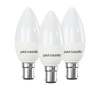 paul russells LED Candle - Small Bayonet Fitting Dimmable Light, 5.5W B15 C37 LED Bulbs, 40w Equivalent, 2700K Warm White, Dimmer SBC Energy Saving Ceiling Lightsbulbs, Pack of 3