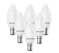 paul russells LED Candle - Small Bayonet Fitting Dimmable Light, 5.5W B15 C37 LED Bulbs, 40w Equivalent, 2700K Warm White, Dimmer SBC Energy Saving Ceiling Lightsbulbs, Pack of 6