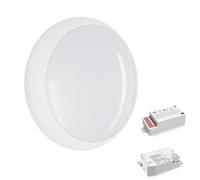 paul russells LED Ceiling & Wall Light Slimline Bulkhead, Adjust 12W/16W/20W - 120Lm/W, 3CCT 3000K/4000K/6500K, IP65, White Bezel, 3hrs Emergency & Sensor Light for Commercial, Hallway, Outdoor
