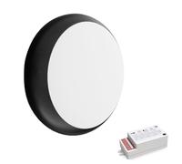 paul russells LED Ceiling & Wall Light Slimline Bulkhead, Adjust 12W/16W/20W - 120Lm/W, 3CCT 3000K/4000K/6500K, IP65, Black Bezel, Modern Security Sensor Light for Commercial, Hallway, Outdoor