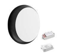 paul russells LED Ceiling & Wall Light Slimline Bulkhead, Adjust 12W/16W/20W - 120Lm/W, 3CCT 3000K/4000K/6500K, IP65, Black Bezel, 3hrs Emergency & Sensor Light for Commercial, Hallway, Outdoor