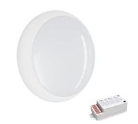 paul russells LED Ceiling & Wall Light Slimline Bulkhead, Adjust 12W/16W/20W - 120Lm/W, 3CCT 3000K/4000K/6500K, IP65, White Bezel, Modern Security Sensor Light for Commercial, Hallway, Outdoor