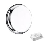 paul russells LED Ceiling & Wall Light Slimline Bulkhead, Adjust 12W/16W/20W - 120Lm/W, 3CCT 3000K/4000K/6500K, IP65, Chrome Bezel, Emergency 3hrs Lighting for Commercial, Hallway, Outdoor Use