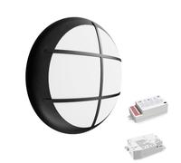 paul russells LED Ceiling & Wall Light Slimline Bulkhead, Adjust 12W/16W/20W - 120Lm/W, 3CCT 3000K/4000K/6500K, IP65, Grill Black Bezel, 3hrs Emergency & Sensor Light for Commercial, Hallway, Outdoor