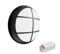 paul russells LED Ceiling & Wall Light Slimline Bulkhead, Adjust 12W/16W/20W - 120Lm/W, 3CCT 3000K/4000K/6500K, IP65, Grill Black Bezel, Modern Security Sensor Light for Commercial, Hallway, Outdoor