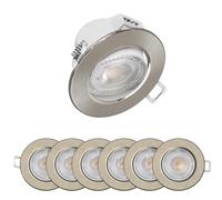 paul russells LED Dimmable Recessed Tilt Downlight, 6Watt 570LM, Warm/Cool/Day White 3 Adjustable CCT, IP44, Round Spotlight for Kitchen, Living, Hall & Bathroom Ceiling Light, 6-Packs (Brush Nickel)