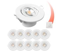 Paul Russells LED Dimmable Recessed Tilt Downlights, 6W 560LM, Adjustable Warm/Cool/Day White CCT, IP44 Rated, Round Spotlights for Kitchen, Living & Bathroom, Hallways Ceiling Lights 10-Packs (White)