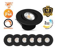 Paul Russells Led Downlight Black Dimmable Tilt Recessed Ceiling Spotlight 6W 520 Lumens, Ip44, Colour Changeable Cct3 Pack Of 6