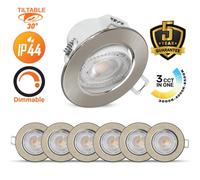 Paul Russells Led Downlight Brush Nickel Dimmable Tilt Recessed Spotlight 6W 570 Lumens Ip44 Colour Changeable Cct3 Pack Of 6