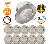 Paul Russells Led Downlight Brush Nickel Dimmable Tilt Recessed Spotlight 6W 570 Lumens Ip44 Colour Changeable Cct3 Pack Of 10