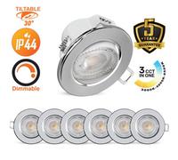 Paul Russells Led Downlight Chrome Dimmable Tilt Recessed Ceiling Spotlight 6W 570 Lumens, Ip44, Colour Changeable Cct3 Pack Of 6