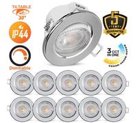Paul Russells Led Downlight Chrome Dimmable Tilt Recessed Ceiling Spotlight 6W 570 Lumens, Ip44, Colour Changeable Cct3 Pack Of 10
