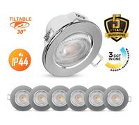 Paul Russells Led Downlight Chrome Tilt Recessed Ceiling Spotlight 4.8W 500 Lumens, Ip44, Colour Changeable Cct3 Pack Of 6