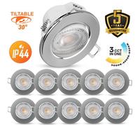 Paul Russells Led Downlight Chrome Tilt Recessed Ceiling Spotlight 4.8W 500 Lumens Ip44 Colour Changeable Cct3 Pack Of 10