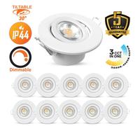 Paul Russells Led Downlight White Dimmable Tilt Recessed Ceiling Spotlight 6W 560 Lumens, Ip44, Colour Changeable Cct3, Pack Of 10