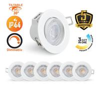 Paul Russells Led Downlight White Dimmable Tilt Recessed Ceiling Spotlight 6W 570 Lumens, Ip44, Colour Changeable Cct3 Pack Of 6