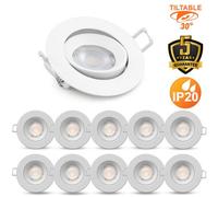 Paul Russells Led Downlight White Non-Dimmable Tiltable Recessed Ceiling Spotlight 4.8W 400 Lumen Ip20 Warm White 3000K Pack Of 10