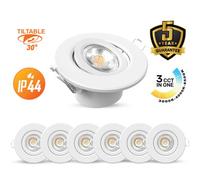 Paul Russells Led Downlight White Tilt Recessed Ceiling Spotlight 4.8W 480 Lumens, Ip44, Colour Changeable Cct3 Pack Of 6