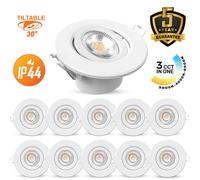 Paul Russells Led Downlight White Tilt Recessed Ceiling Spotlight 4.8W 480 Lumens, Ip44, Colour Changeable Cct3 Pack Of 10