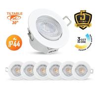 paul russells LED Recessed Tilt Downlight, 4.8W 500LM, Warm/Cool/Day White 3 Adjustable CCT, IP44, Round (Not Dimmable) Spotlight for Kitchen, Living & Bathroom Ceiling Lights, 6-Packs (White)