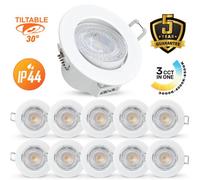 Paul Russells Led Downlight White Tilt Recessed Ceiling Spotlight 4.8W 500 Lumens, Ip44, Colour Changeable Cct3 Pack Of 10