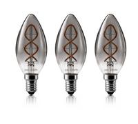 paul russells Spiral Filament LED Candle Small Edison Screw E14, 2.5W 60LM Vintage Retro SES Light, Replace 7W Warm White 1800K C35 Decorative Dimmable Smoked Grey Glass Bulbs, Flicker-Free - 3 Packs
